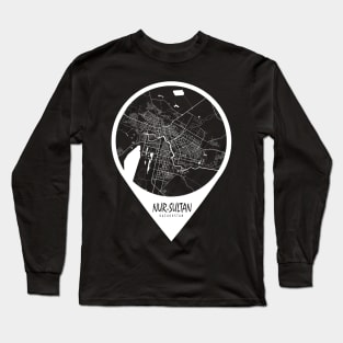 Nur-Sultan, Kazakhstan City Map - Travel Pin Long Sleeve T-Shirt